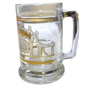 Vintage Culver Saloon Glass Mug Gold Western Barware Cowboy Stein